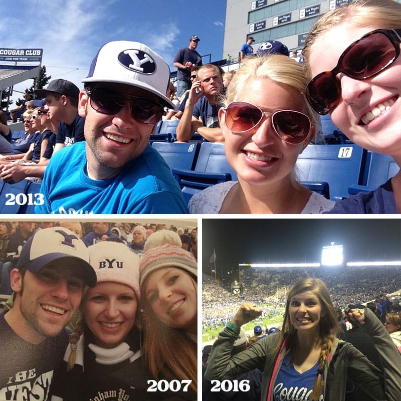 Kira, Zac and I attending BYU football games over the years