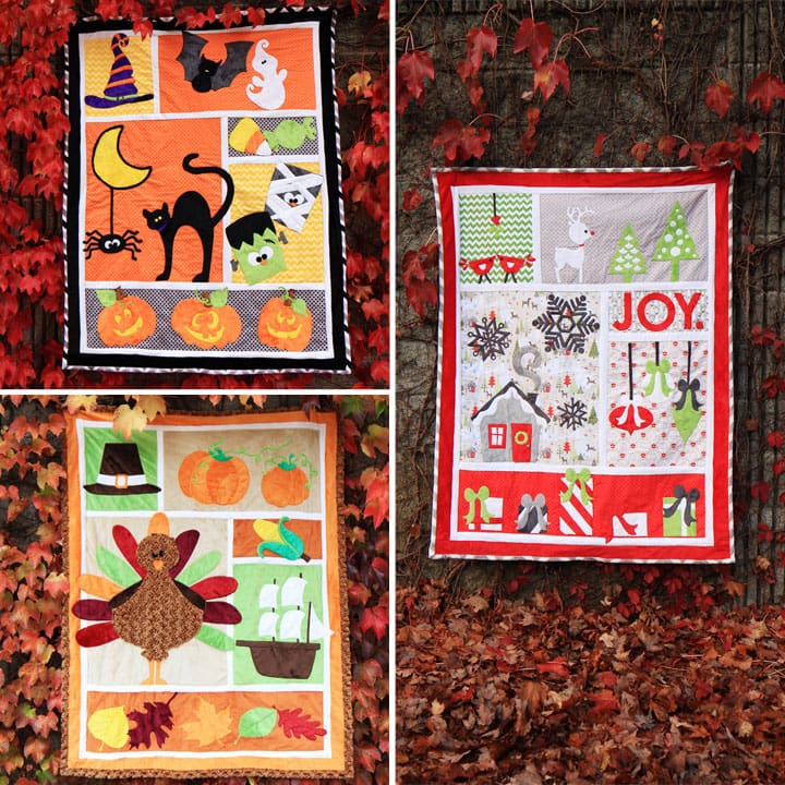 The three quilts included in the Holiday Festival 3 pack